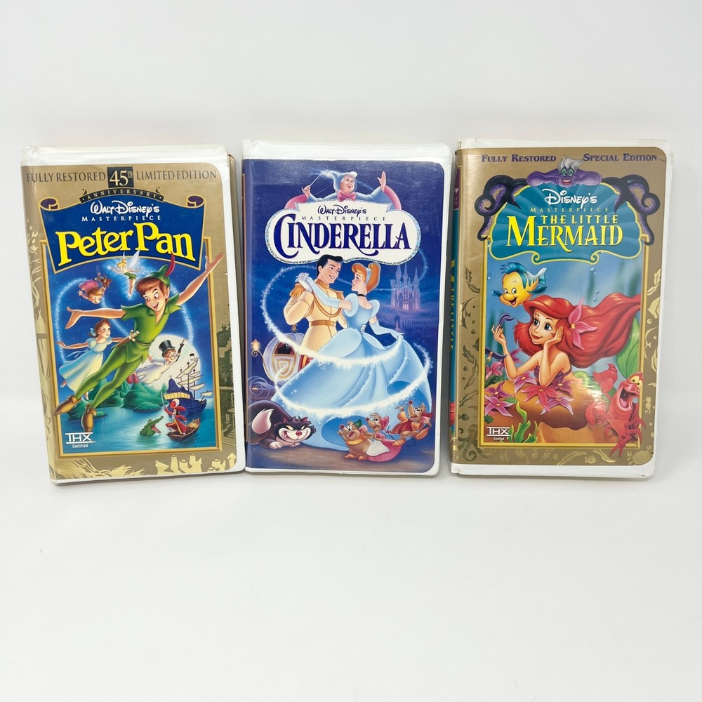 Disney‎ Masterpiece VHS Lot Peter Pan Cinderella The Little Mermaid 1990s Bundle
